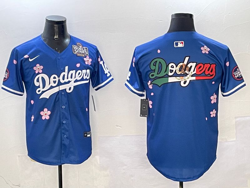 Men Los Angeles Dodgers Blank Blue Sakura Edition 2025 Nike MLB Jersey style 8->women mlb jersey->Women Jersey